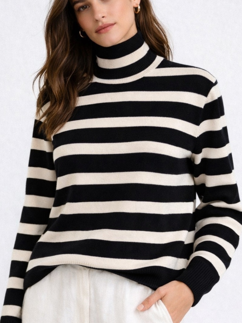 H&M Boyfriend Fit Sweater with Side Slits in Black and Cream Stripes